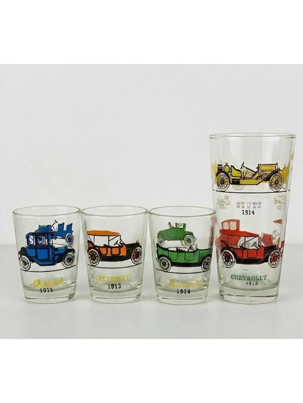 Vintage Anchor Hocking Car Glassware Set | 4pc Antique Car Barware Bundle